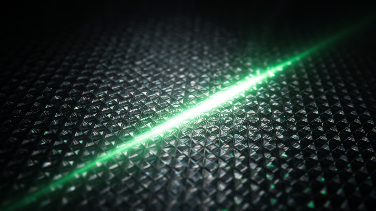 Close-up of retroreflective sheeting surface under light