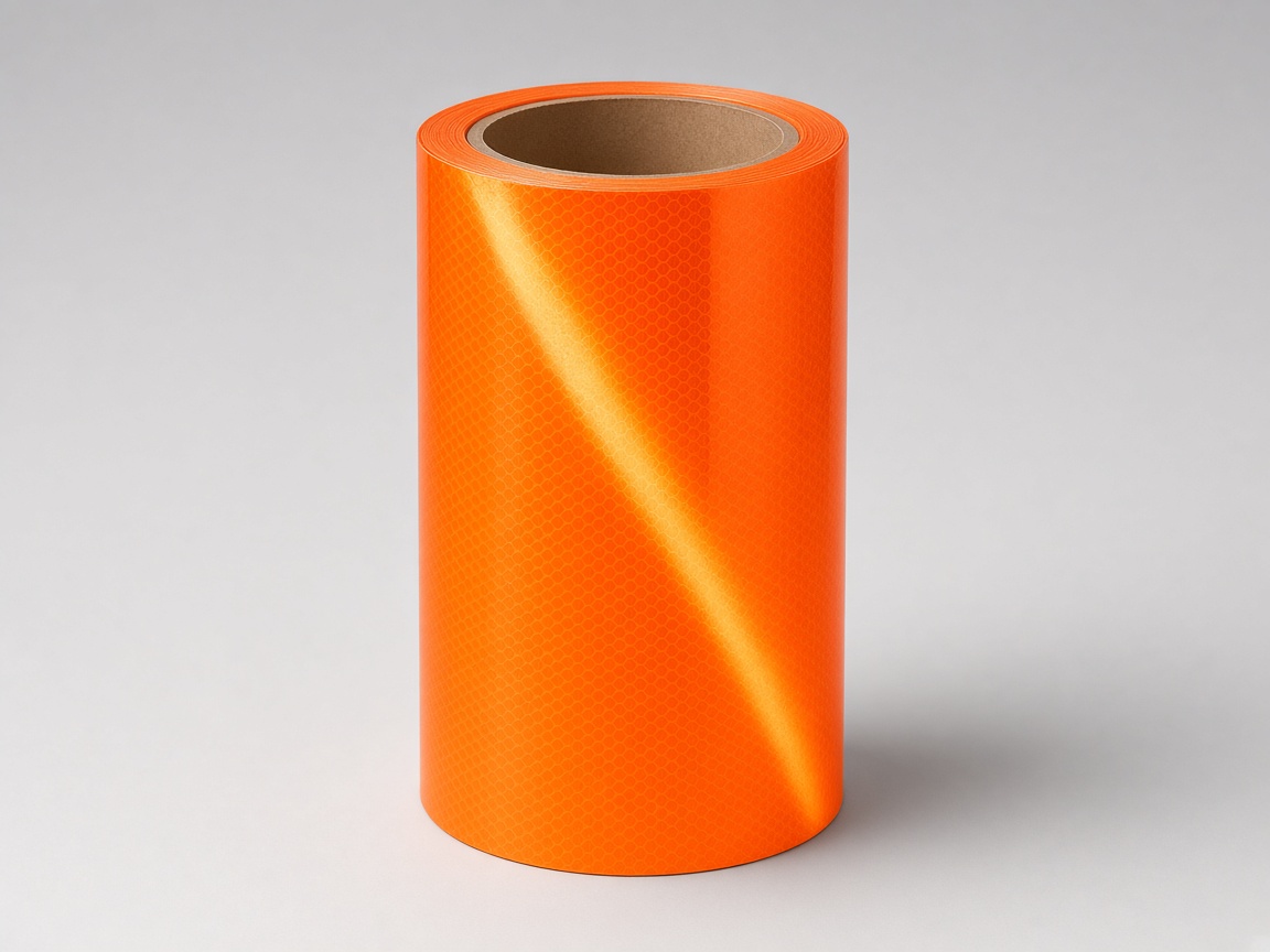 Fluorescent orange reflective sheeting roll