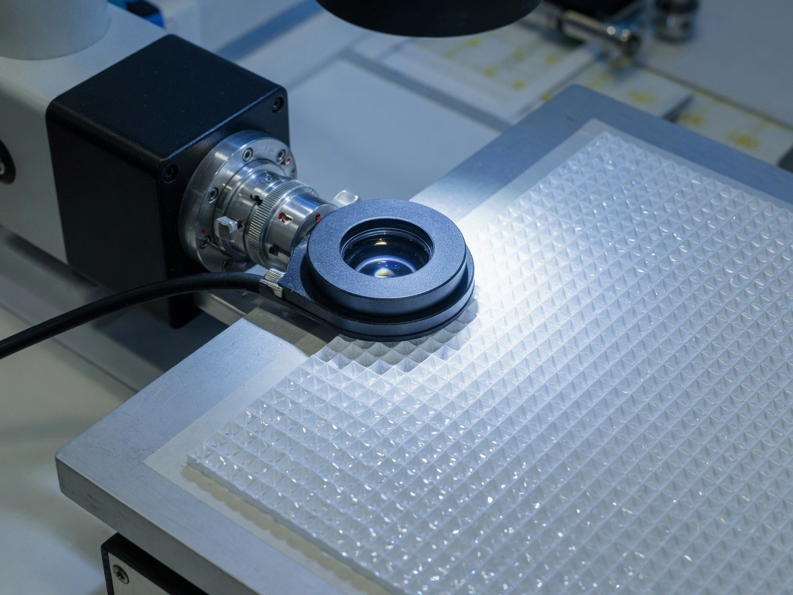 Retroreflectometer measuring a prismatic sheeting sample